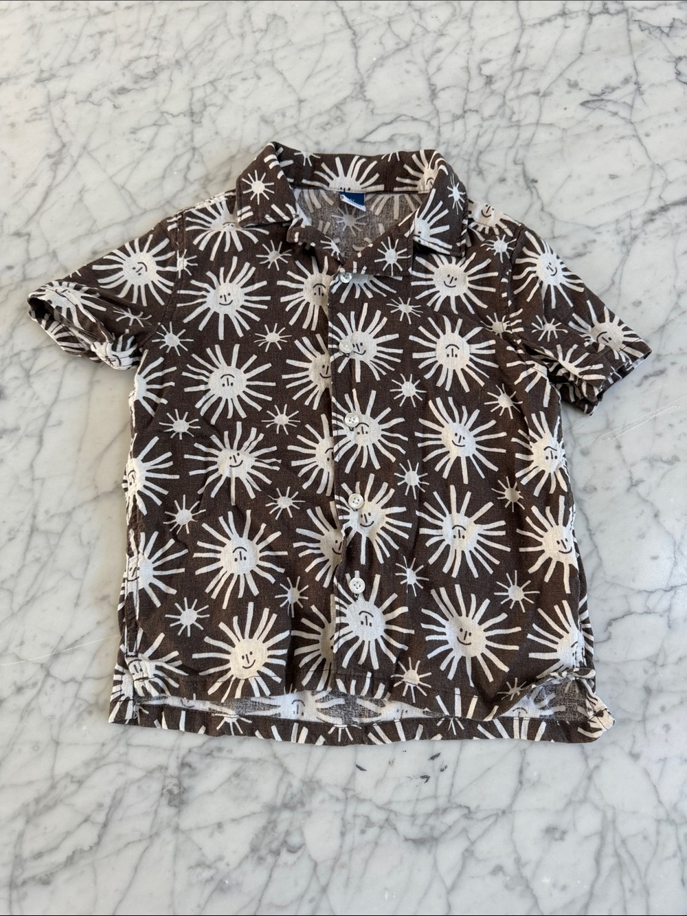 Kids Brown Linen Sun-Print Button-Up Shirt Sz 5T Old Navy